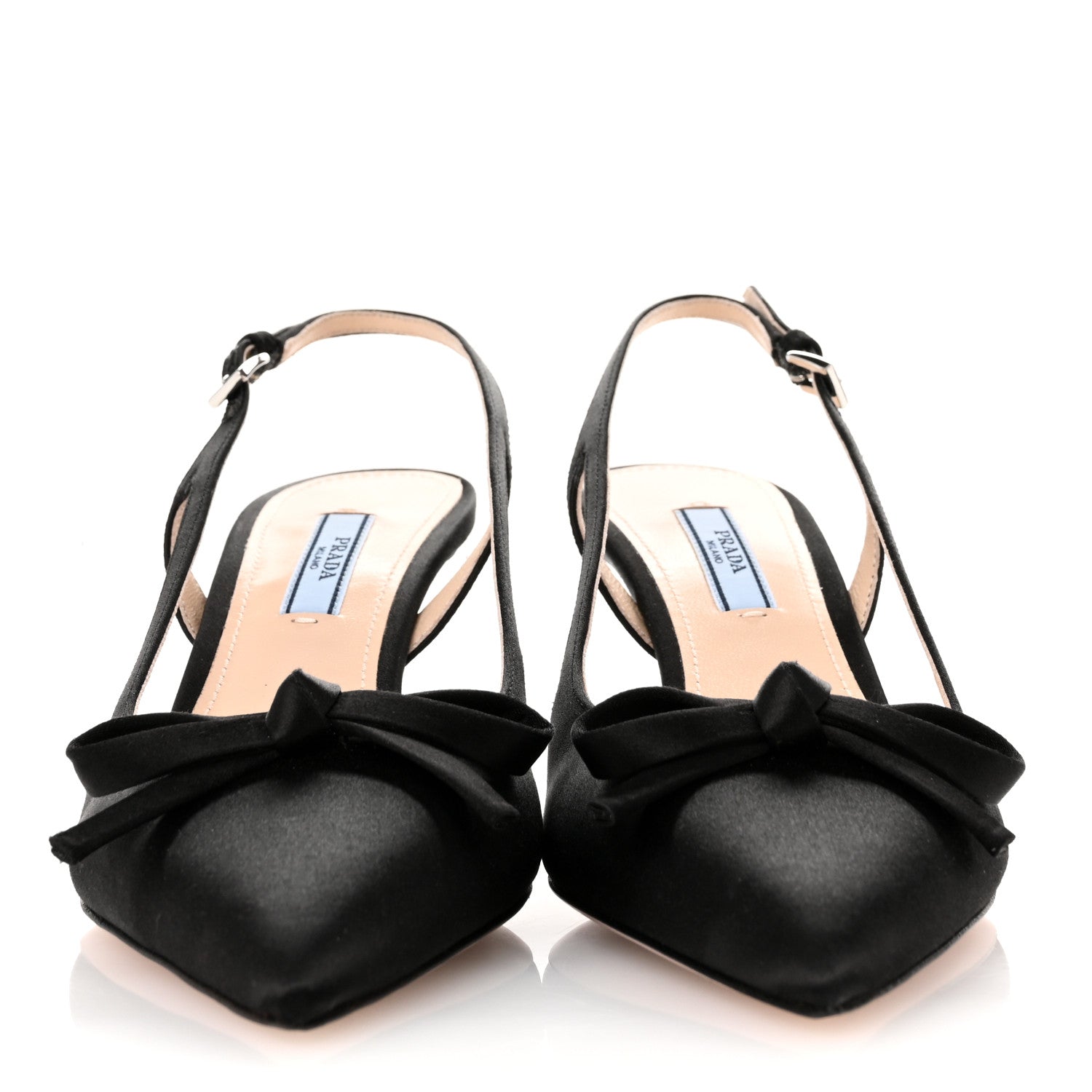 Prada Satin Bow Pointed Toe Slingback Pumps 39 Black 3 of 9