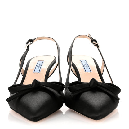 Prada Satin Bow Pointed Toe Slingback Pumps 39 Black 3 of 9