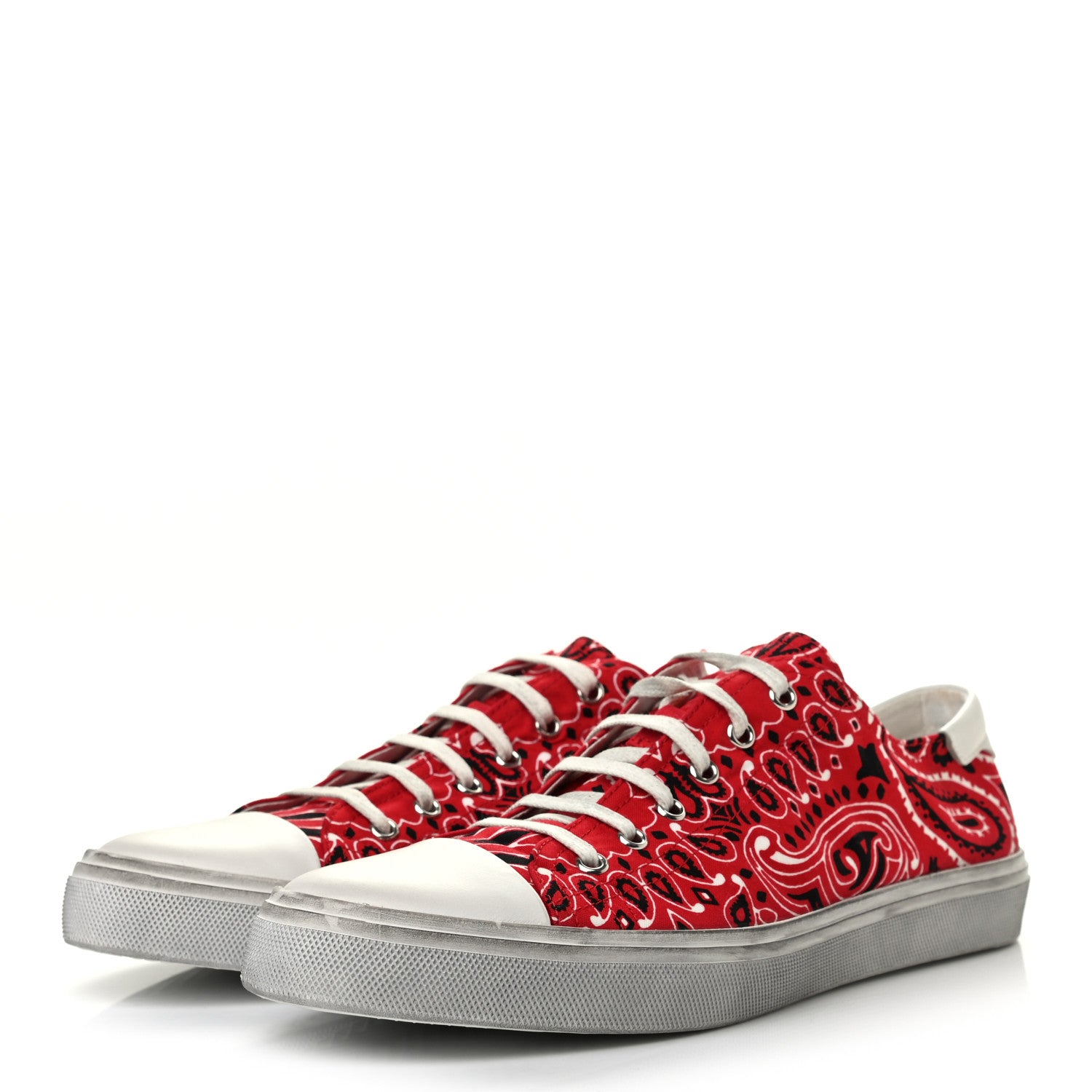 Saint Laurent Canvas Bandana Print Bedford Low Top Sneakers 42 Red 3 of 10