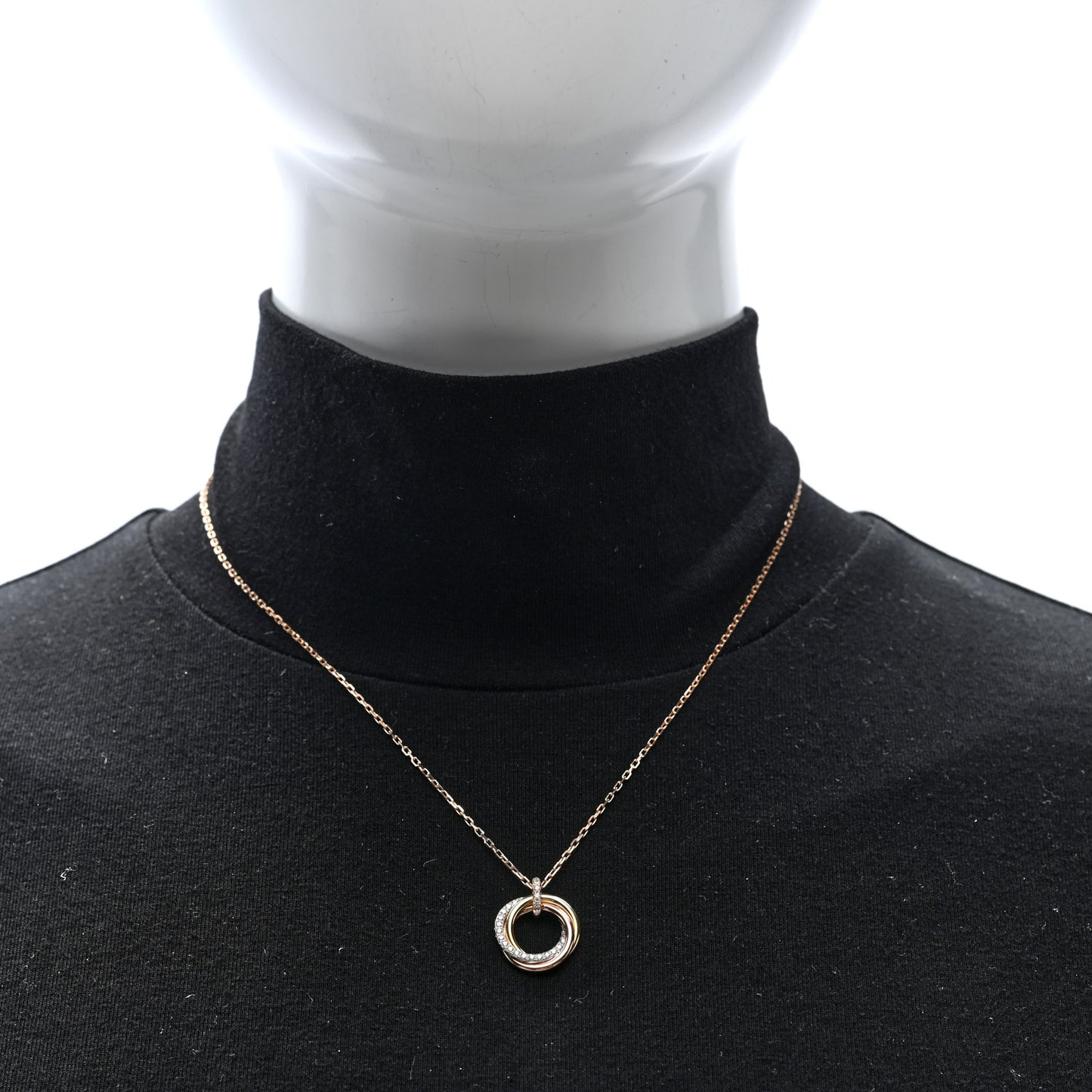 18K Pink White Yellow Gold Diamond Small Trinity Half Paved Pendant Necklace