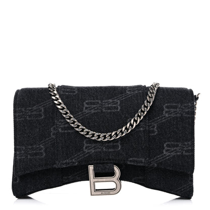 Balenciaga Denim BB Monogram Hourglass Chain Bag Black 1 of 9