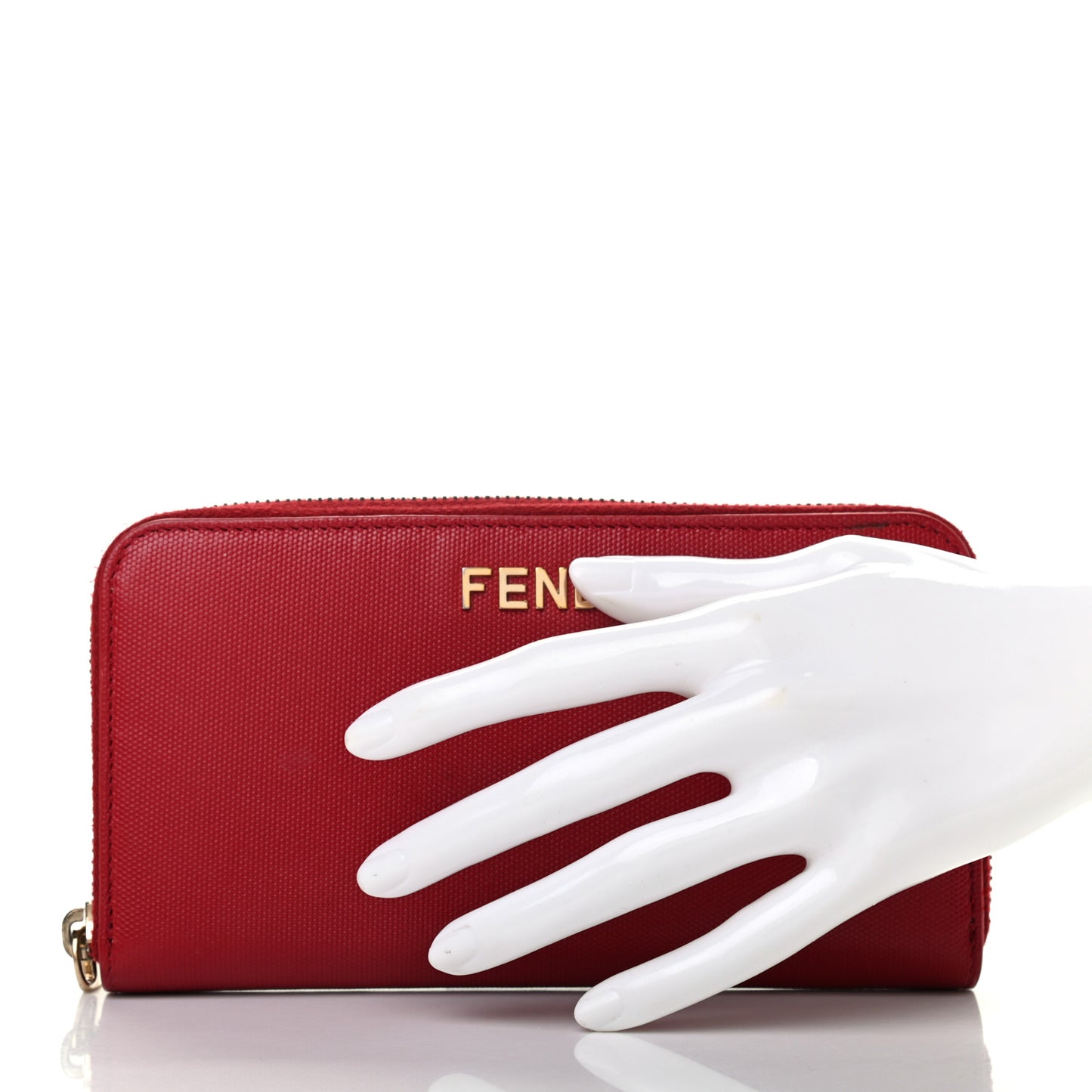 Textured Calfskin Zip Around Wallet Red
