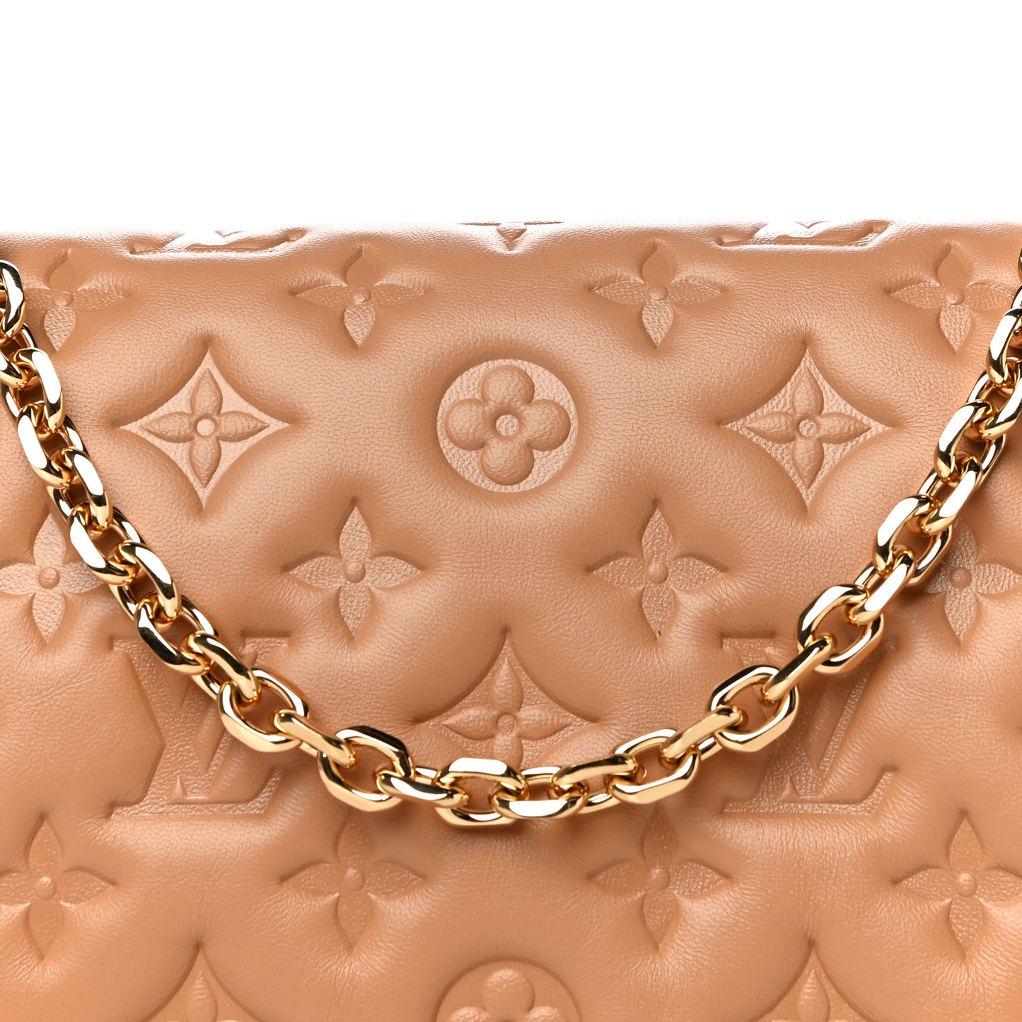 Lambskin Embossed Monogram Pochette Coussin Camel