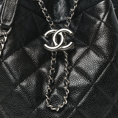 Chanel Caviar Flat Quilted CC Chain Bucket Drawstring Bag Black 8 of 10