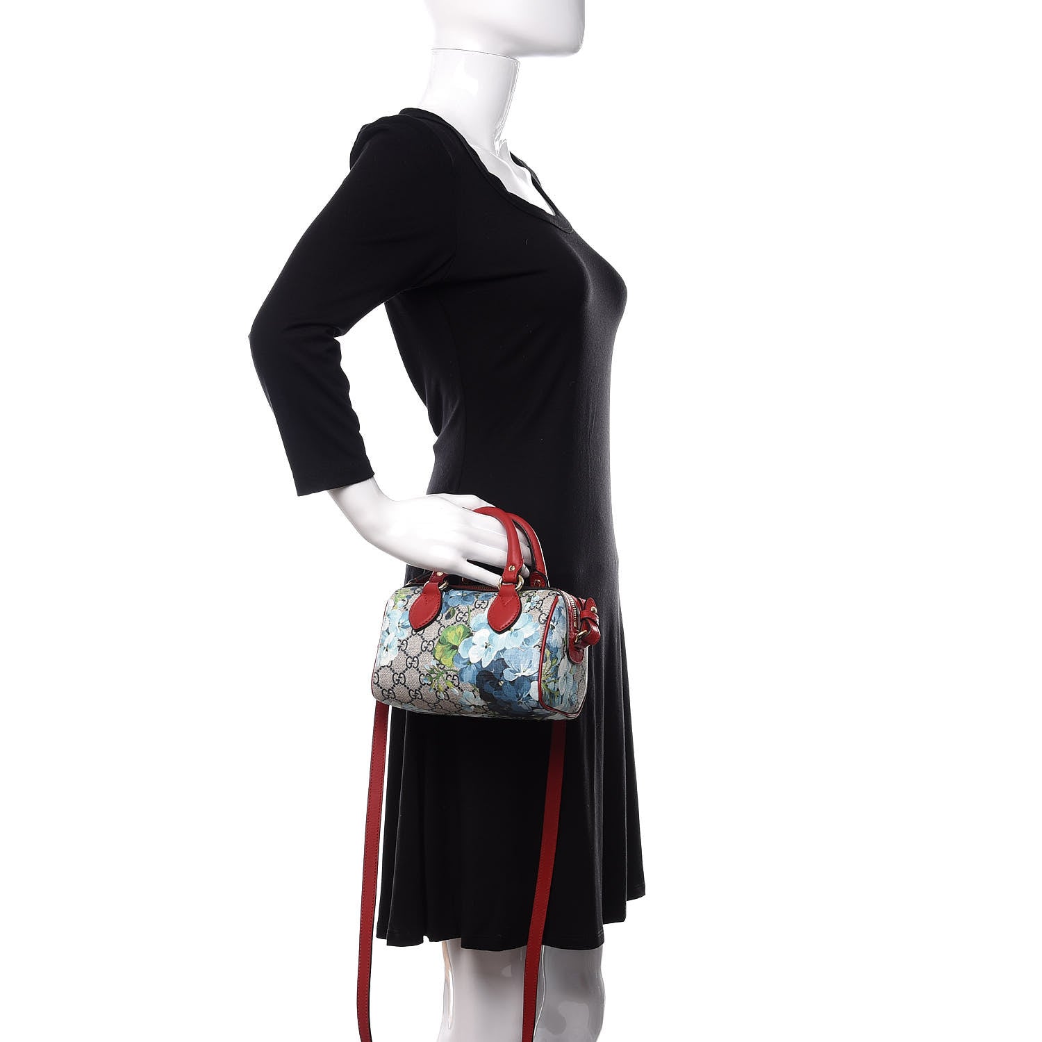 Gucci GG Supreme Monogram Blooms Mini Boston Navy Blue Hibiscus 3 of 12