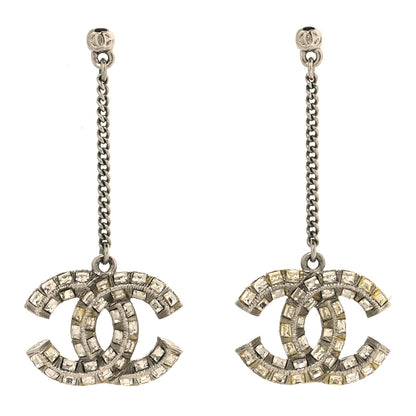 Chanel Baguette Crystal CC Drop Earrings Silver 1 of 5