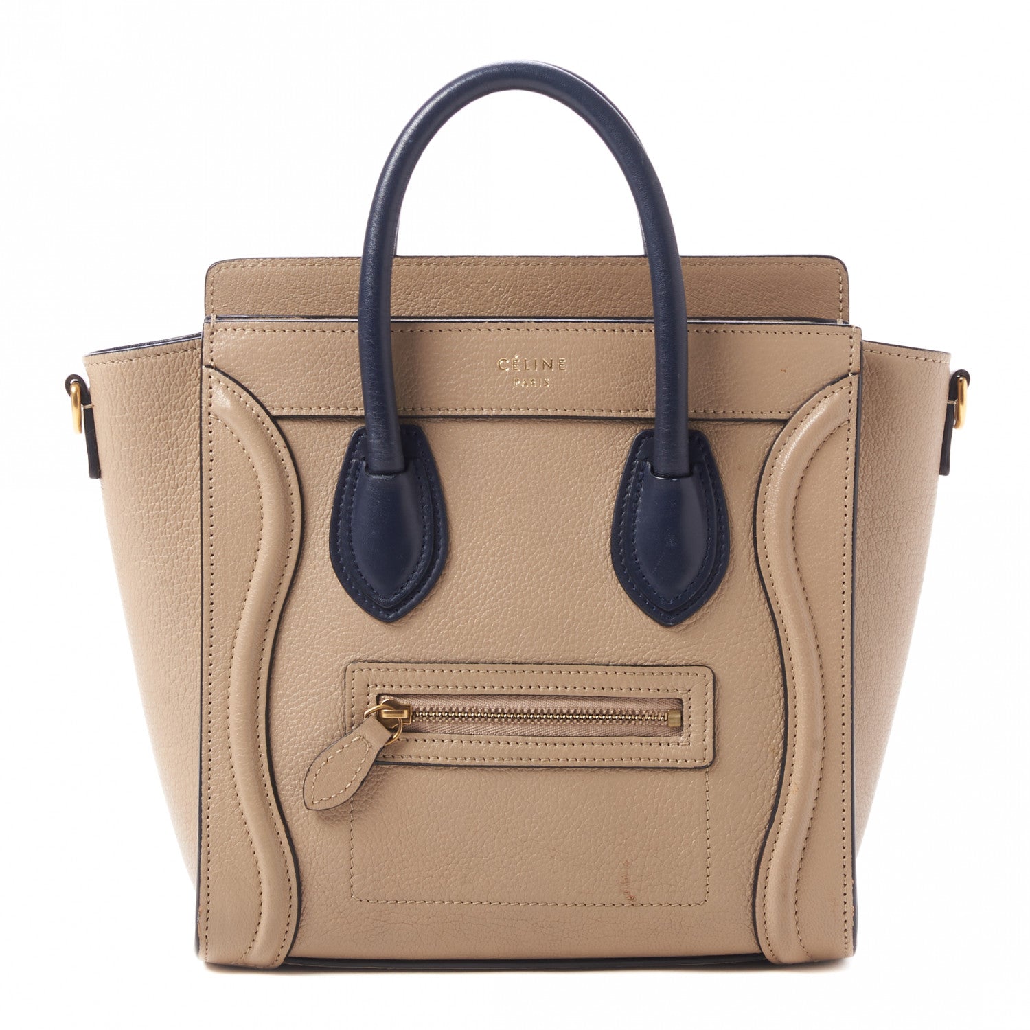 Celine Drummed Calfskin Bi-Color Nano Luggage Navy Dune 1 of 9