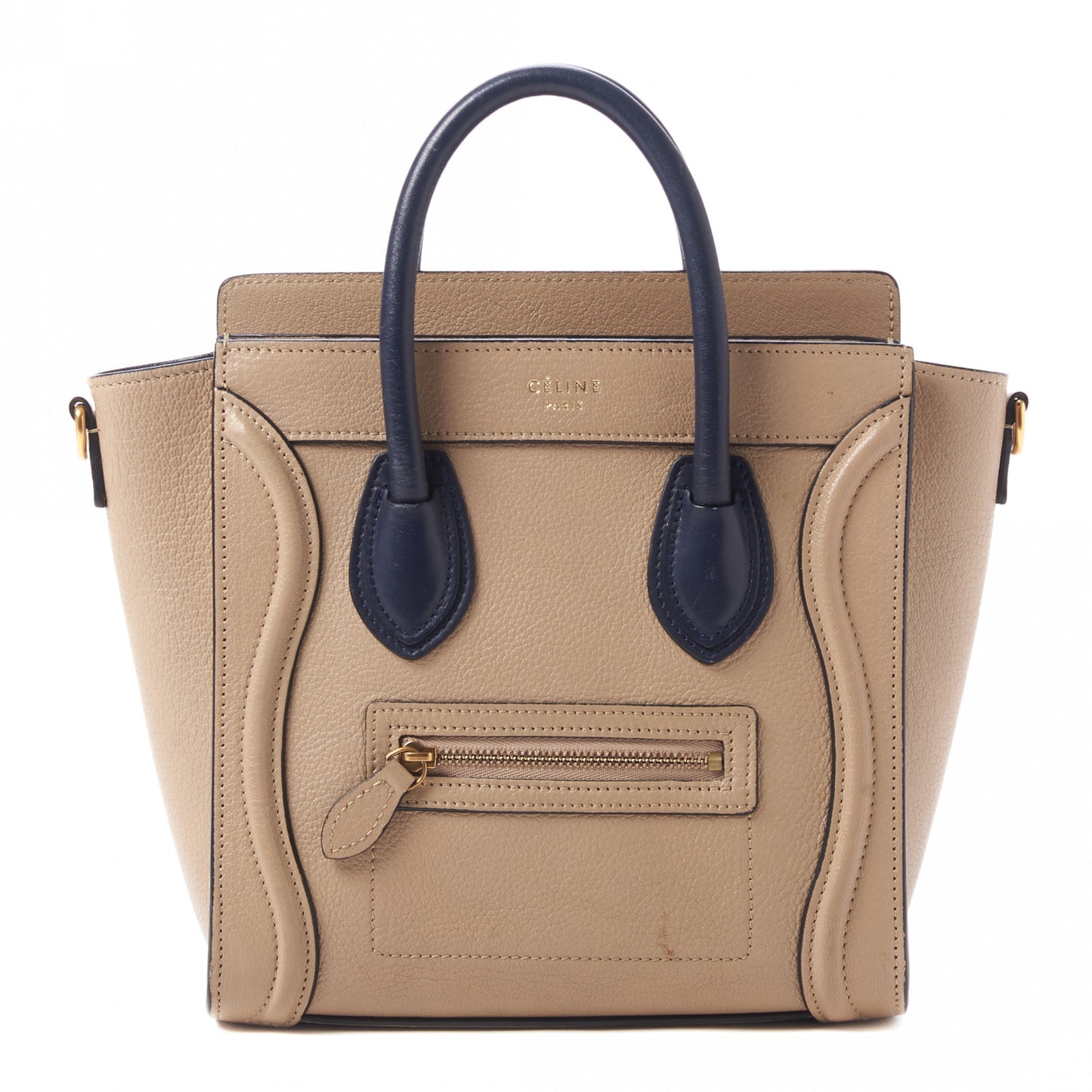 Drummed Calfskin Bi-Color Nano Luggage Navy Dune
