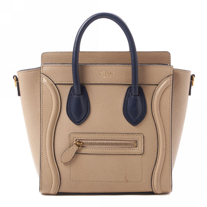Celine Drummed Calfskin Bi-Color Nano Luggage Navy Dune 1 of 9