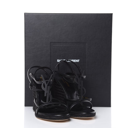Saint Laurent Calfskin Cassandra Espadrille 105 Wedges 39 Black 8 of 8