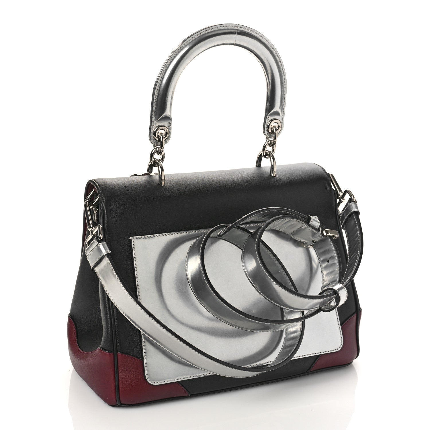 Christian Dior Metallic Patent Smooth Calfskin Small Tri-Color Be Dior Flap Black Silver 3 of 9