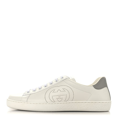 Gucci Calfskin Interlocking G Perforated Mens Ace Sneakers 8 White Grey Sky 1 of 10