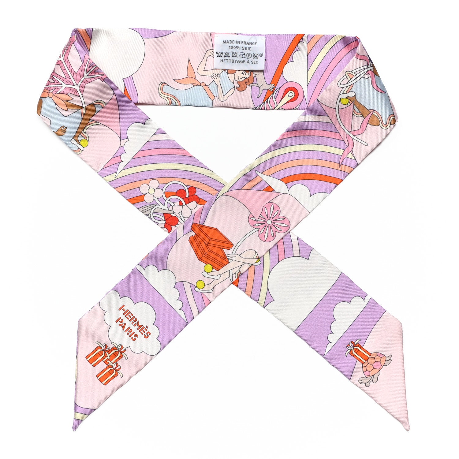 Hermes Silk Carres Volants Twilly Lilas Rose Pale Or 1 of 4