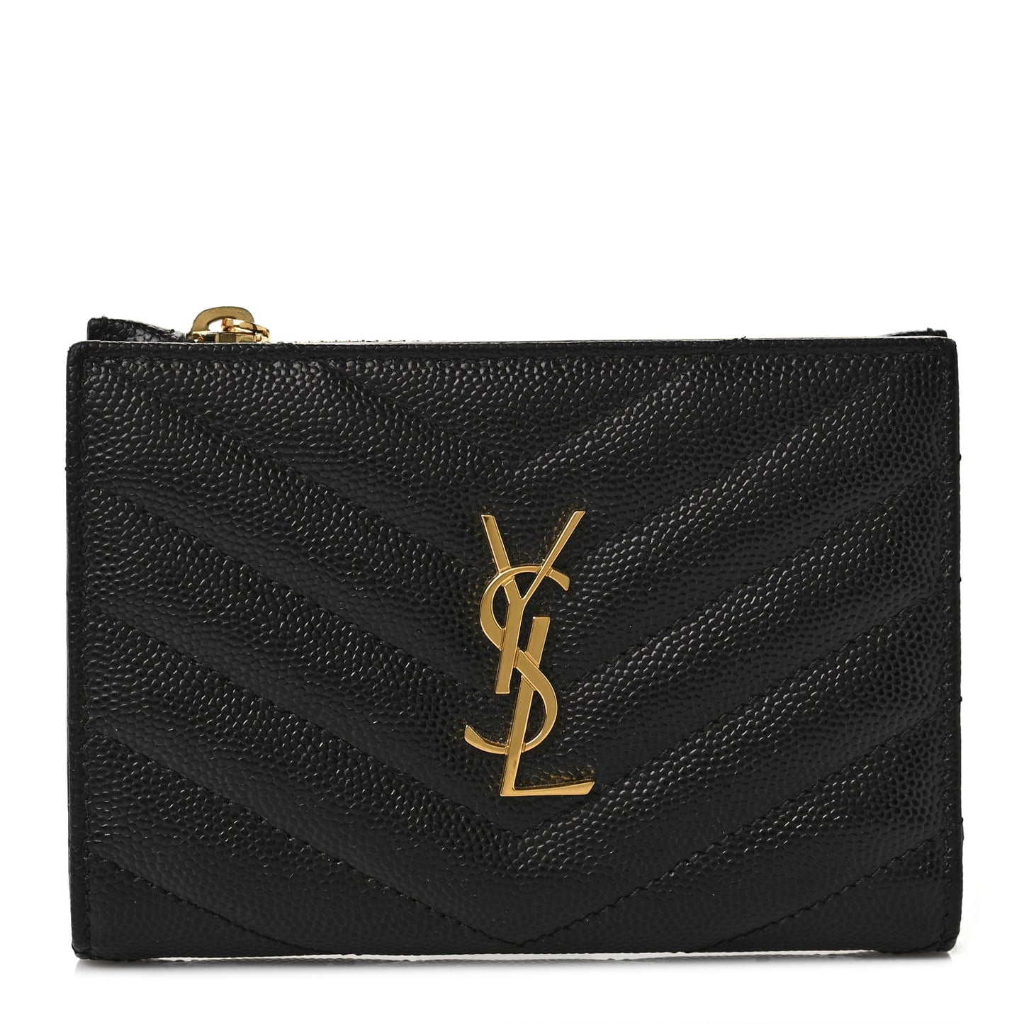 Grain De Poudre Matelasse Chevron Monogram Zipped Two-Part Wallet Black