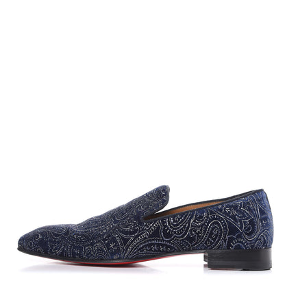 Christian Louboutin Velvet Brode Mens Dandelion Flat Loafers 41 Navy 1 of 11