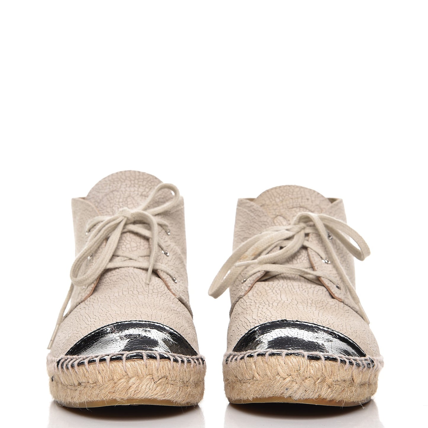 Crackled Calfskin High Top Espadrilles 40 Light Beige Black