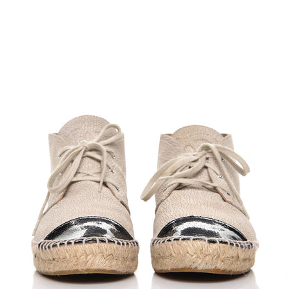 Chanel Crackled Calfskin High Top Espadrilles 40 Light Beige Black 3 of 12
