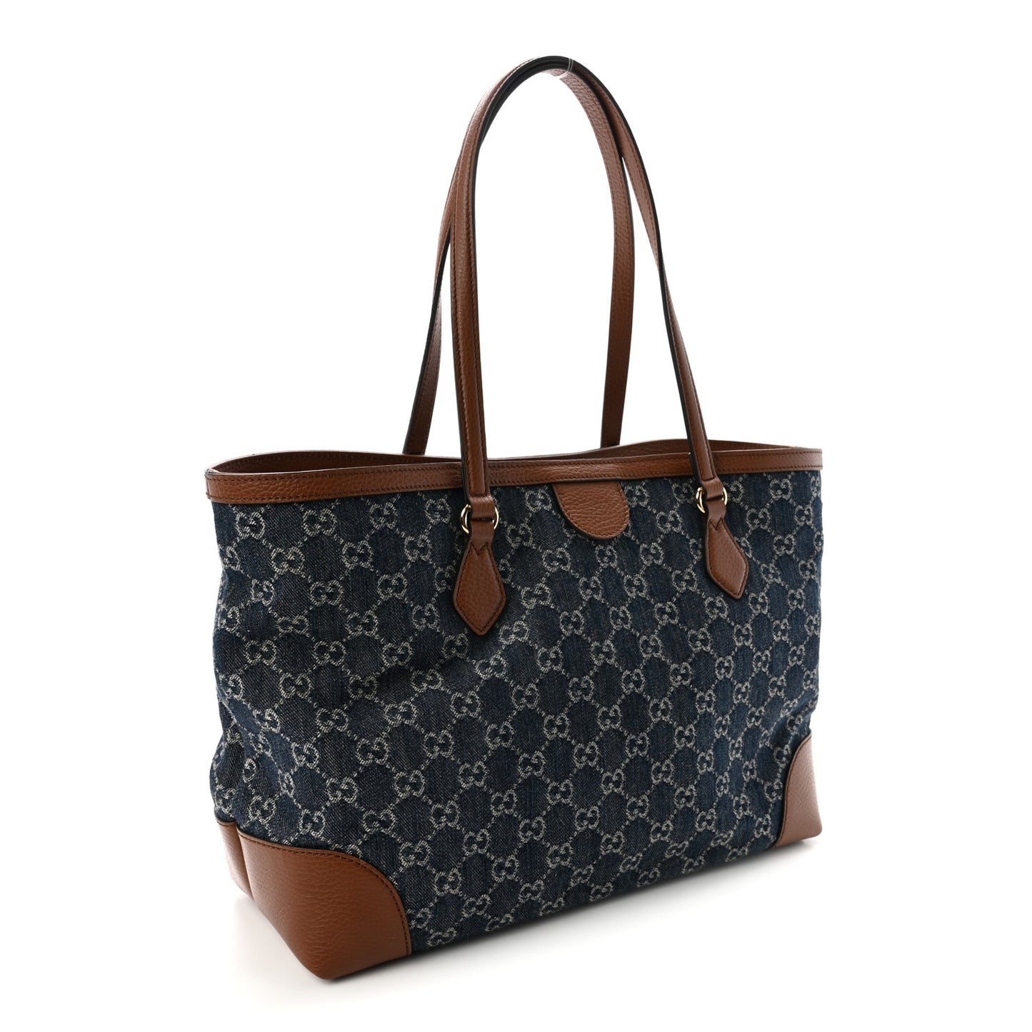 New Denim GG Monogram Medium Ophidia Shopping Tote Blue Tea Cuir
