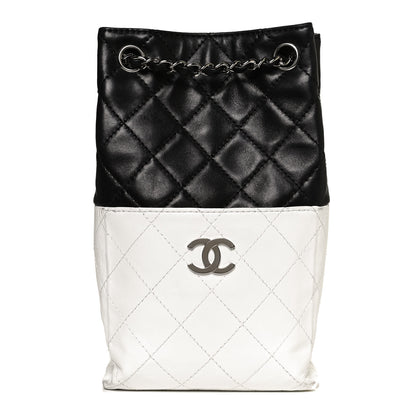 Chanel Lambskin Quilted Bi-Color Drawstring Shoulder Bag Black White 1 of 9