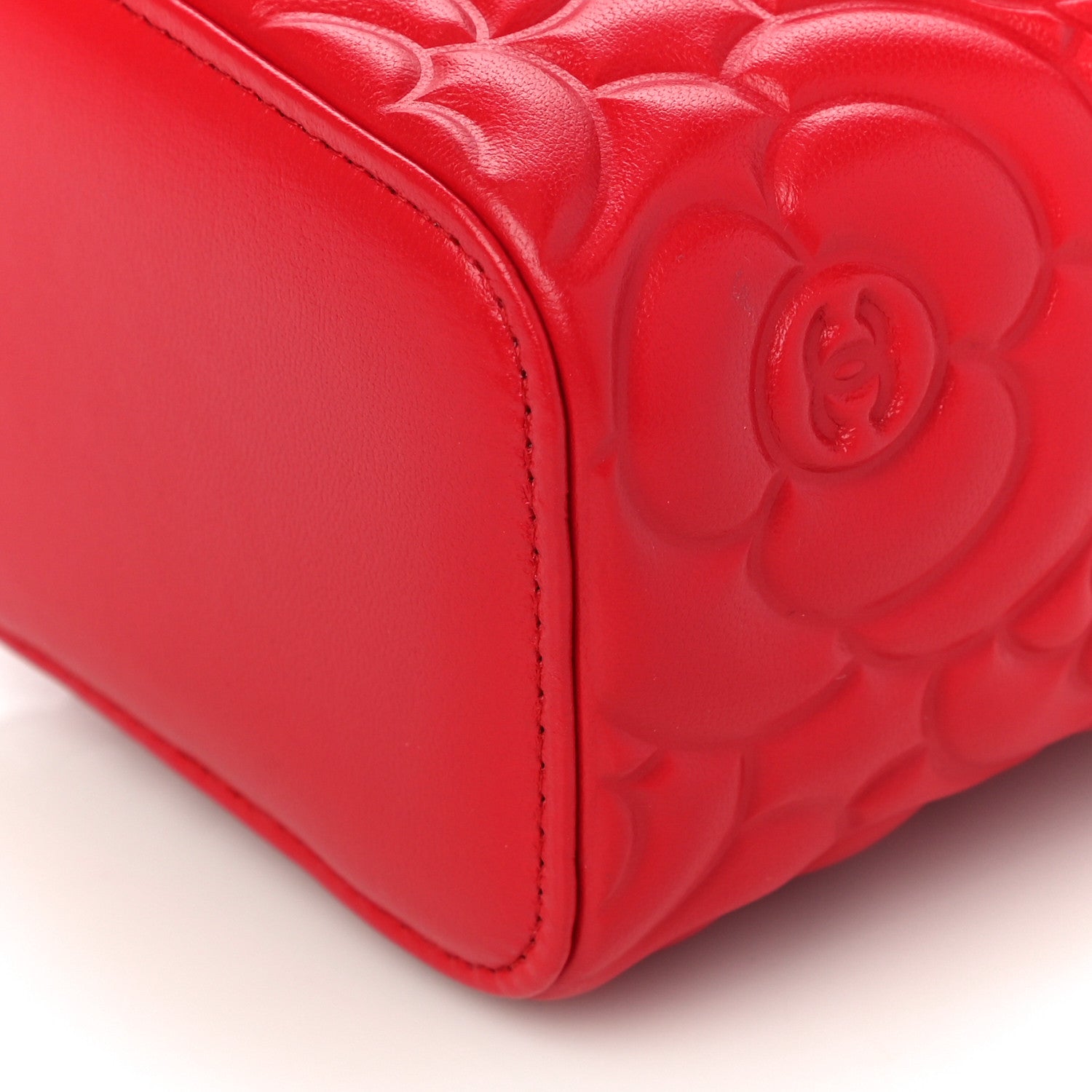 Chanel Lambskin Camellia Embossed Mini Vanity Case With Chain Red 6 of 11