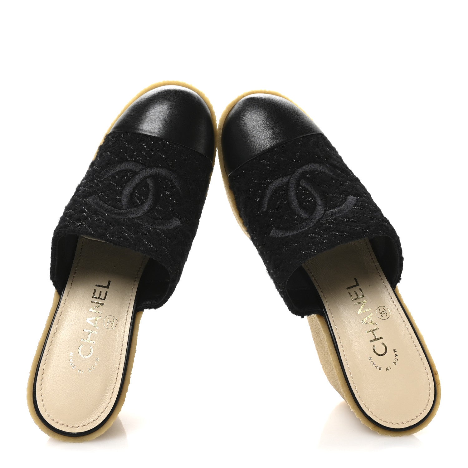 Chanel Iridescent Wool Tweed Lambskin CC Mules 39 Black 2 of 9
