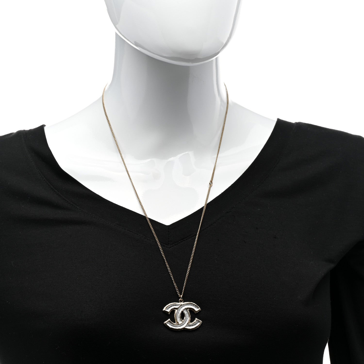 Chanel Enamel CC Pendant Necklace Gold Silver 2 of 6