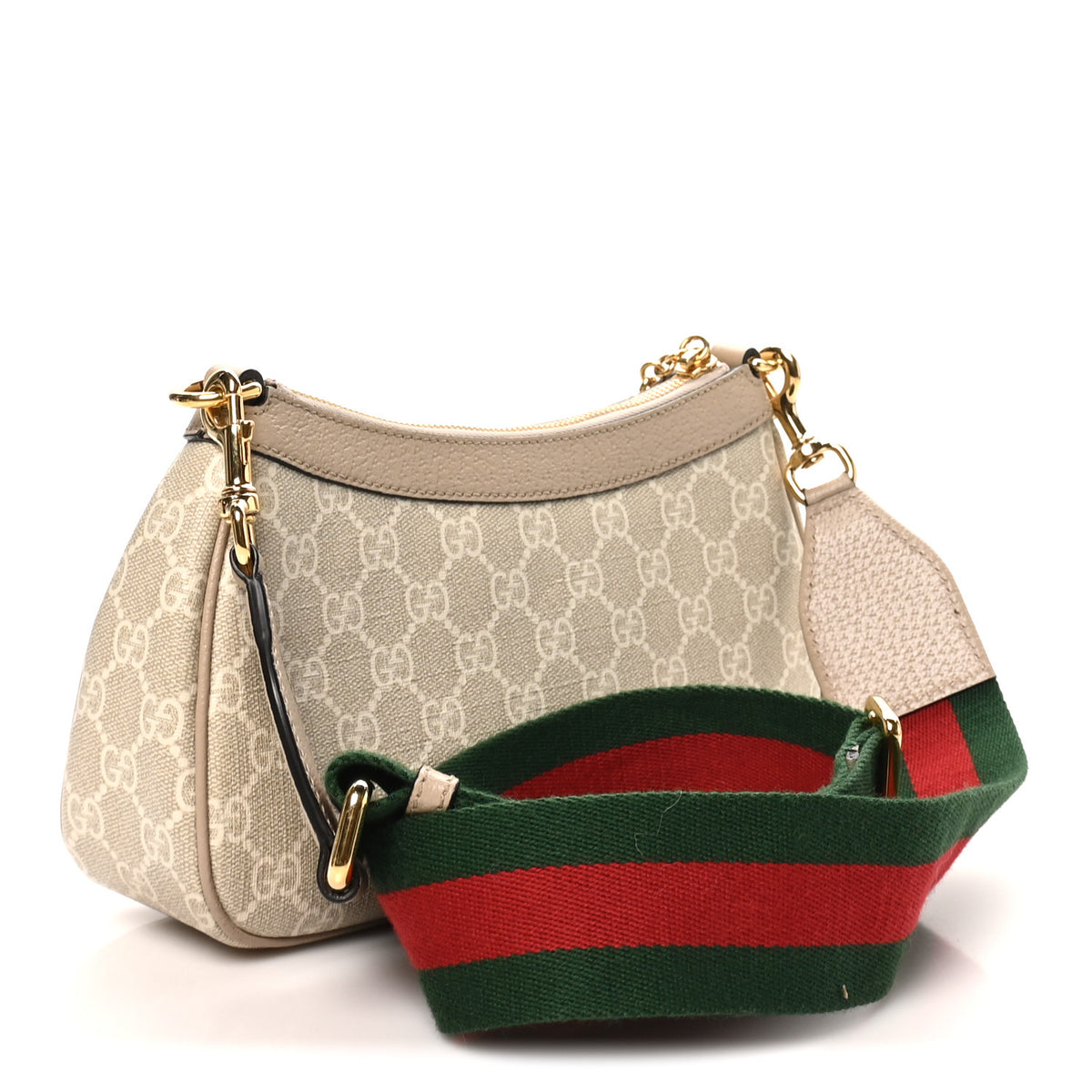 Gucci GG Supreme Monogram Textured Dollar Calfskin Web Small Ophidia GG Handbag Beige Mystic White Oatmeal 3 of 10