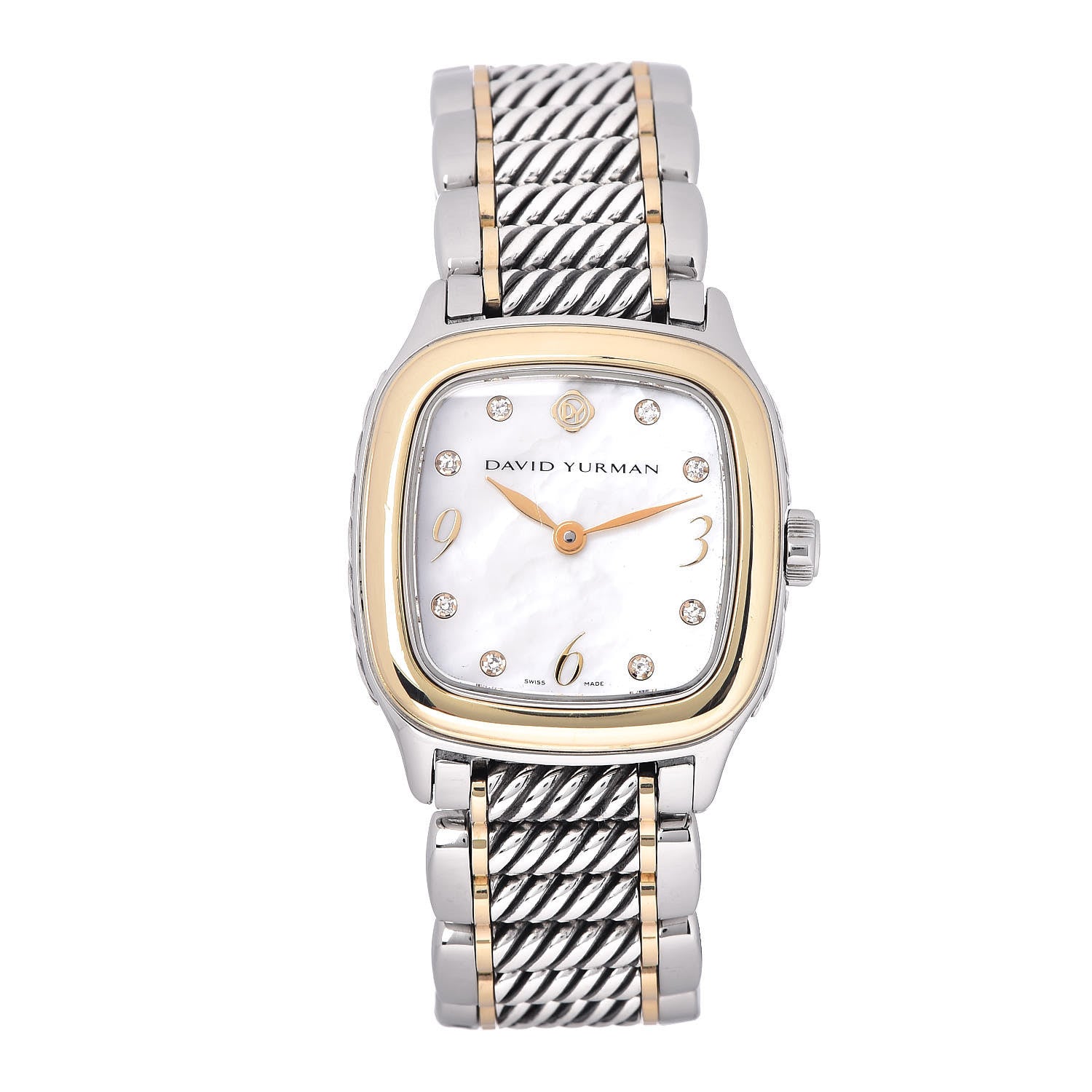 David Yurman Stainless Steel Sterling Silver 18K Yellow Gold Diamond Mother of Pearl 25mm Thoroughbred Quartz Watch 1 of 6