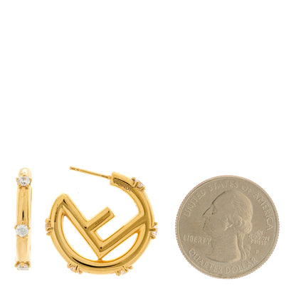 Fendi Metal Crystal F Hoop Earrings Soft Gold 2 of 5