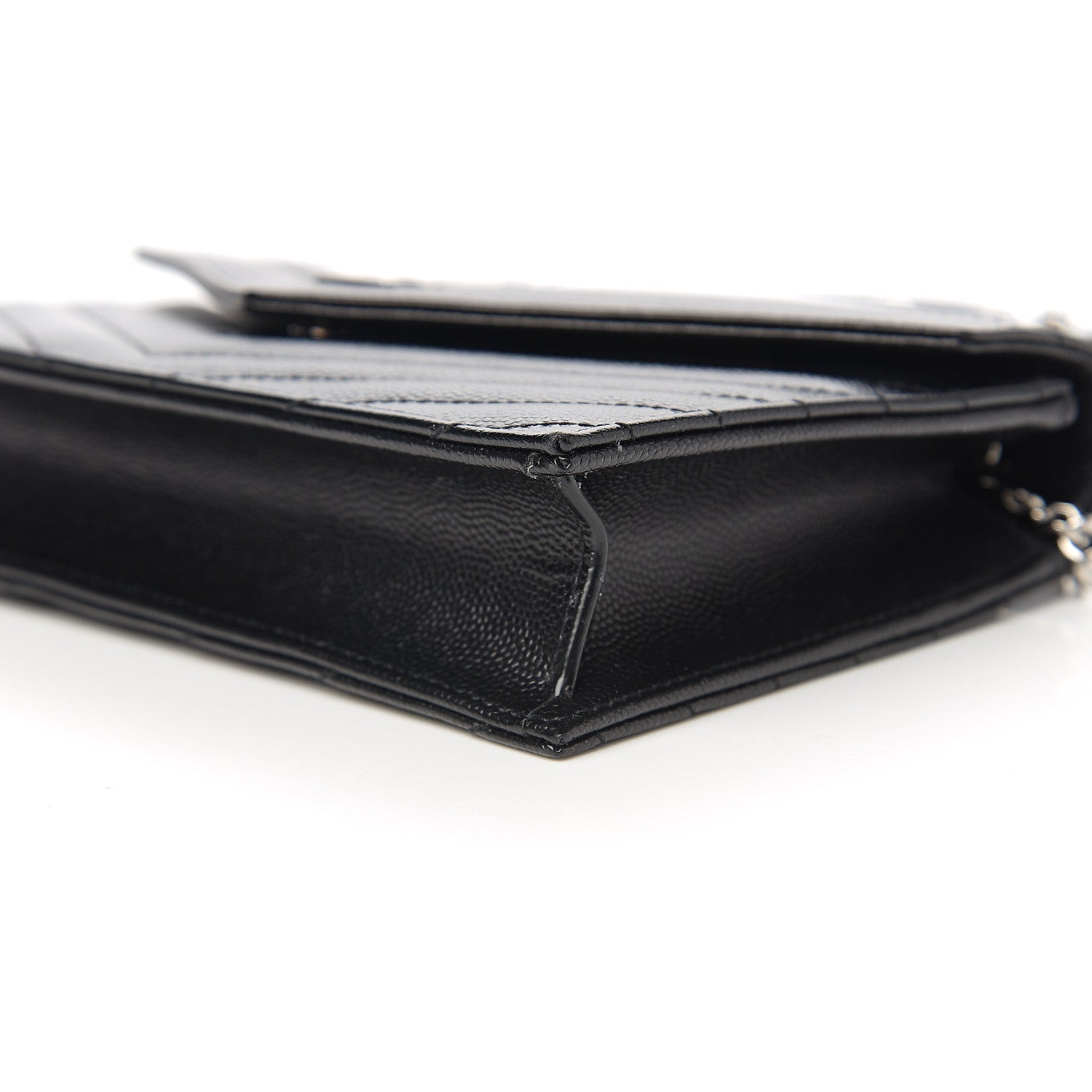 Saint Laurent Grain De Poudre Matelasse Chevron Monogram Envelope Chain Wallet Black 7 of 8