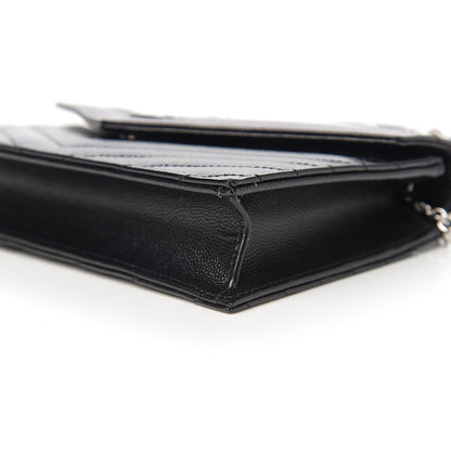 Saint Laurent Grain De Poudre Matelasse Chevron Monogram Envelope Chain Wallet Black 7 of 8