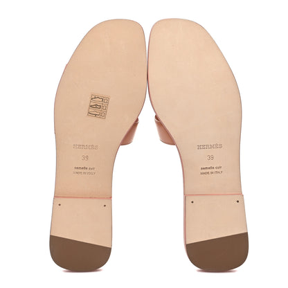 Hermes Box Calfskin Oran Sandals 39 Granite Rose 5 of 9