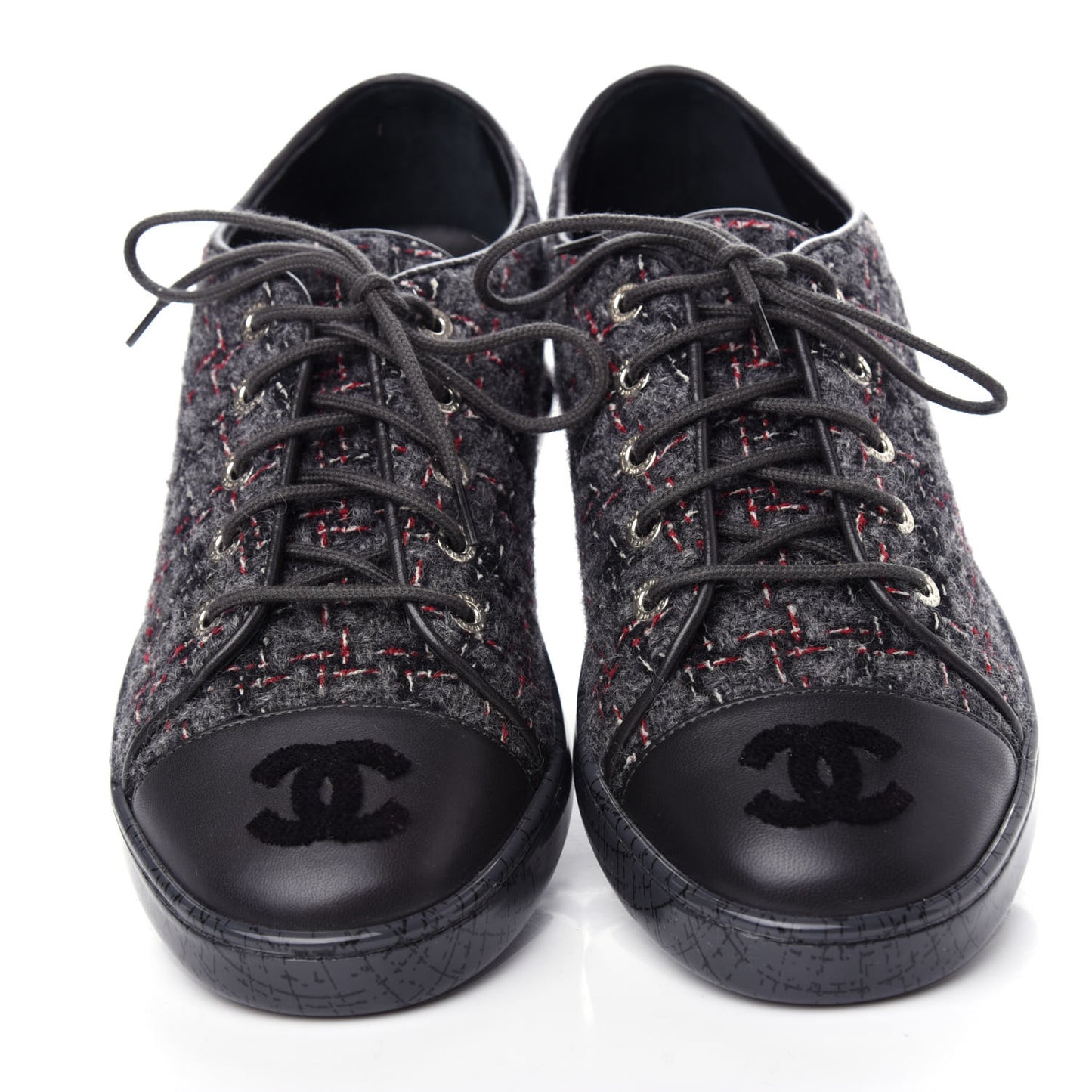 Lambskin Tweed Sneakers 36 Black Grey Red