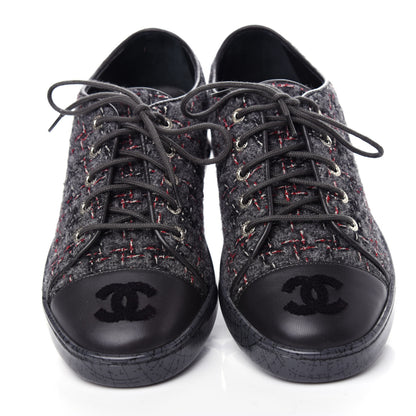 Chanel Lambskin Tweed Sneakers 36 Black Grey Red 5 of 11