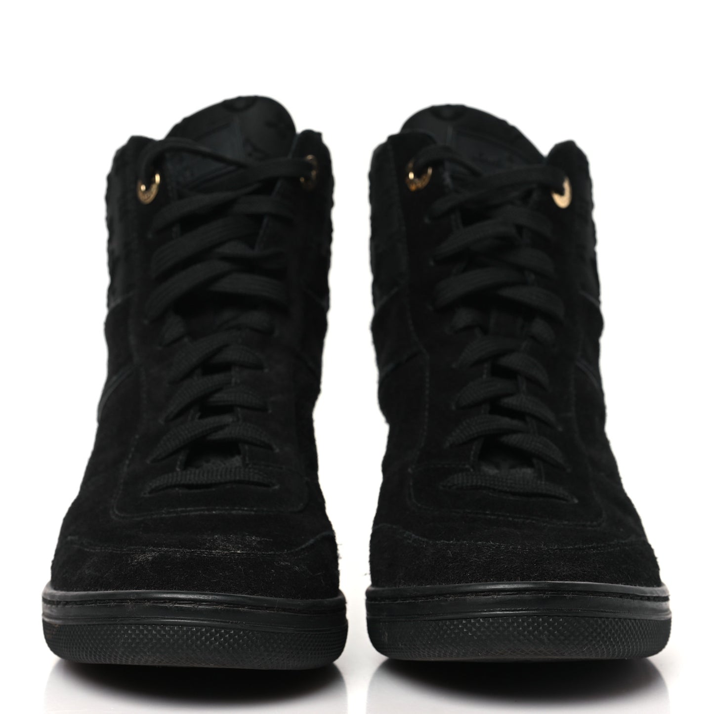 Calfskin Suede Monogram Cliff Top Wedge Sneakers 38.5 Black