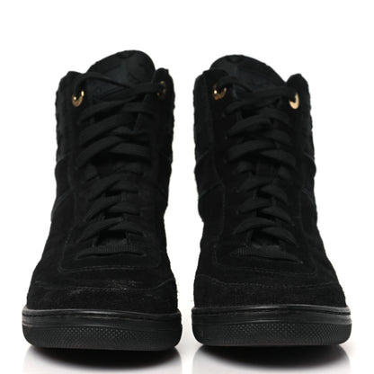 Louis Vuitton Calfskin Suede Monogram Cliff Top Wedge Sneakers 38.5 Black 3 of 8
