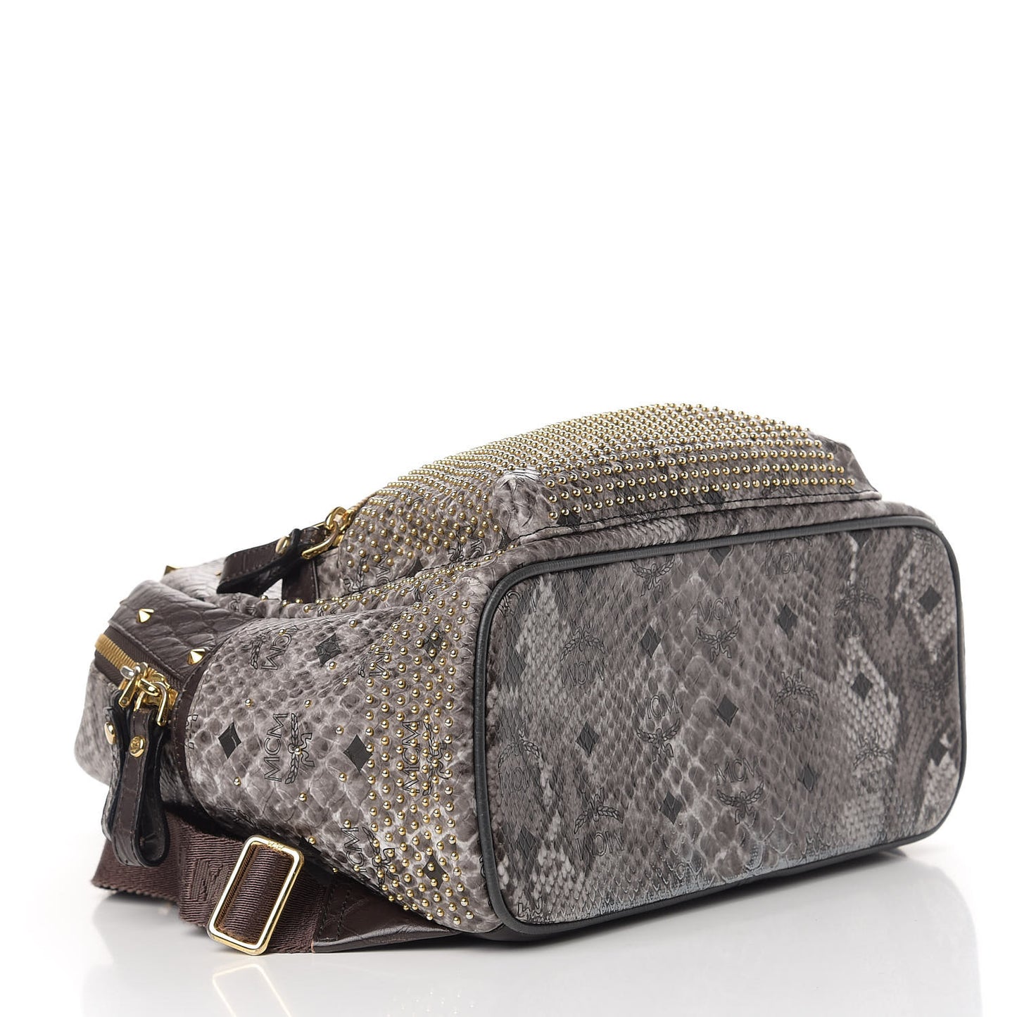 Visetos Snakeskin Printed Studded Small Stark Backpack Light Grey