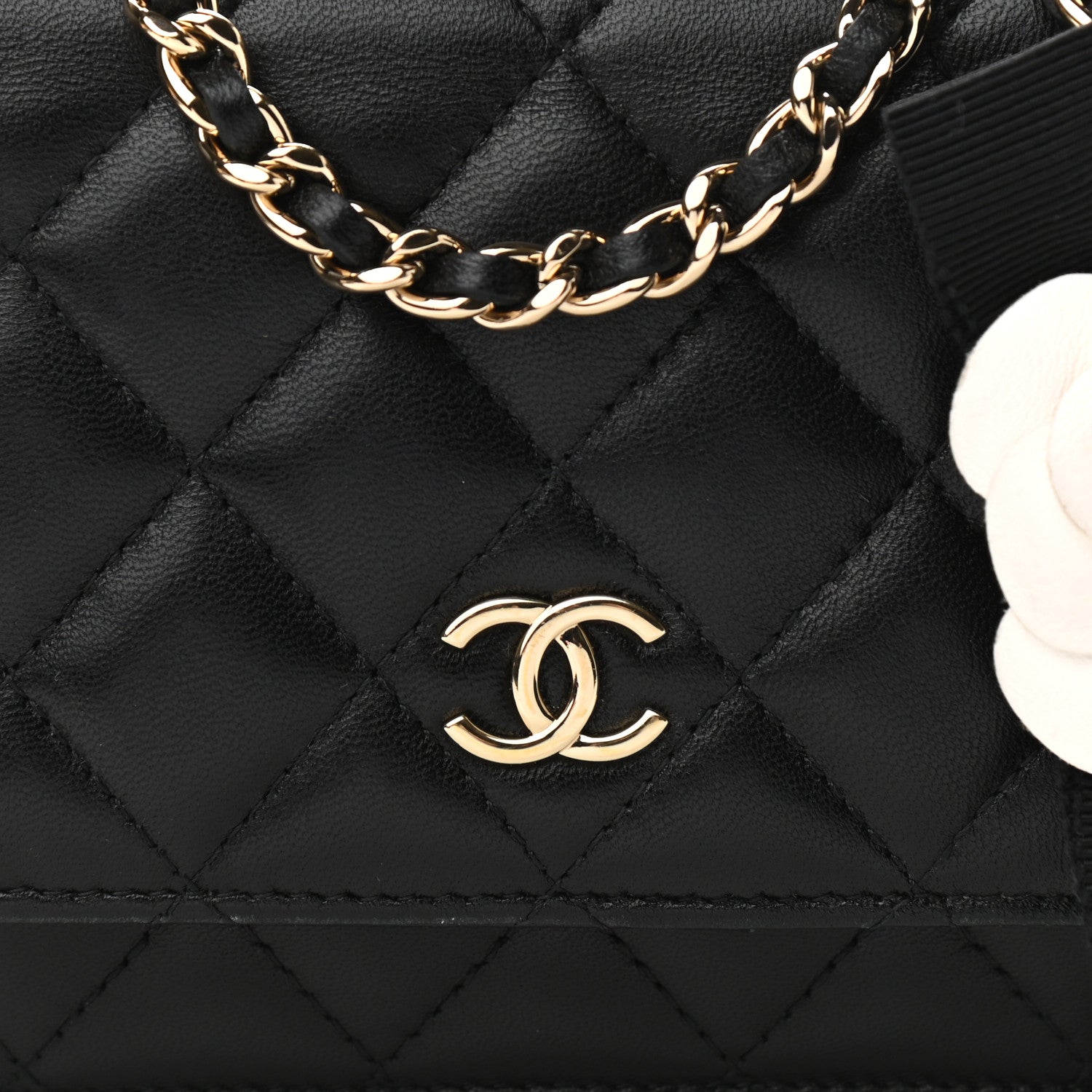 Chanel Lambskin Quilted Mini Camellia Bow Wallet On Chain WOC Black 8 of 11