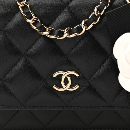 Chanel Lambskin Quilted Mini Camellia Bow Wallet On Chain WOC Black 8 of 11