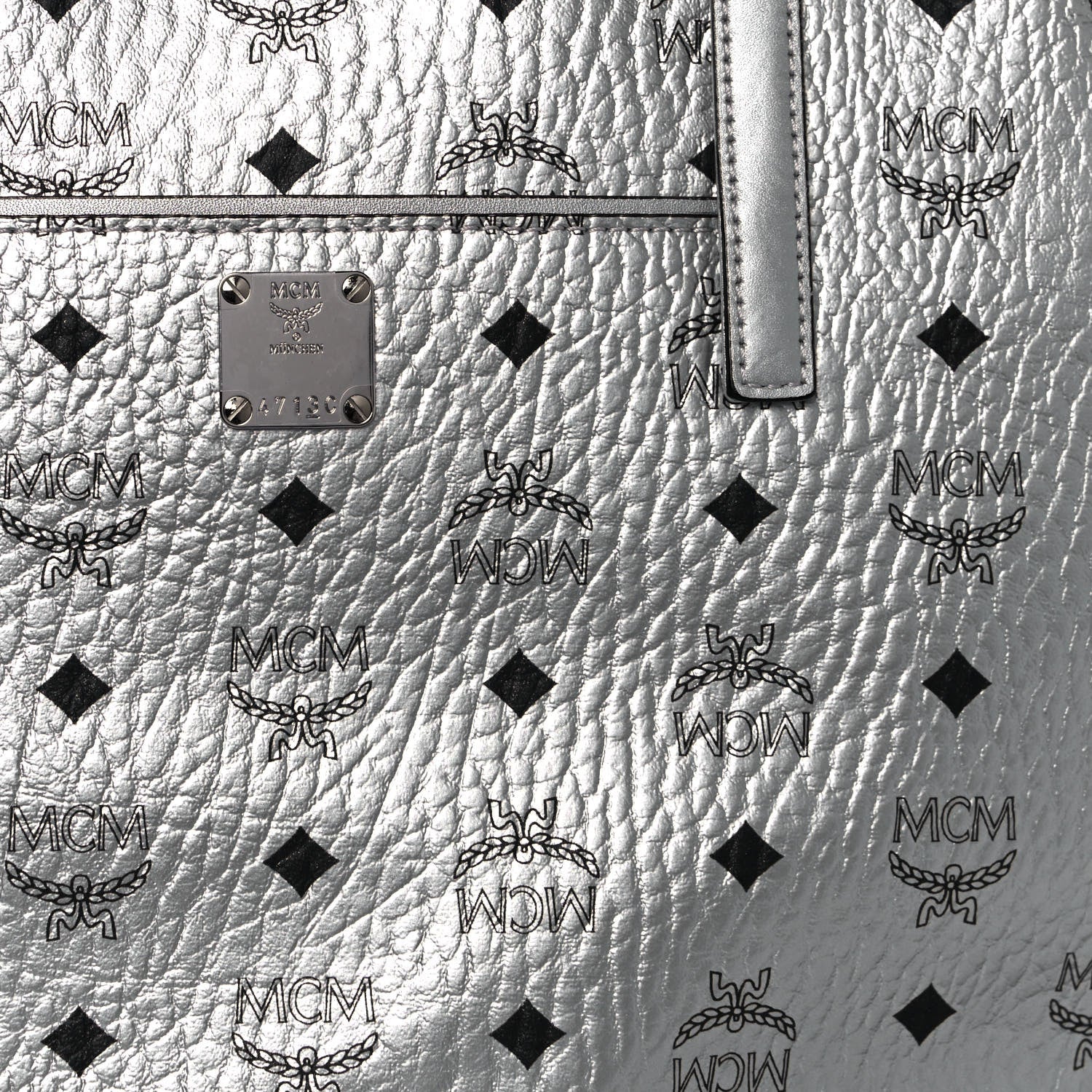 MCM Metallic Visetos Medium Anya Shopper Tote Silver 8 of 13