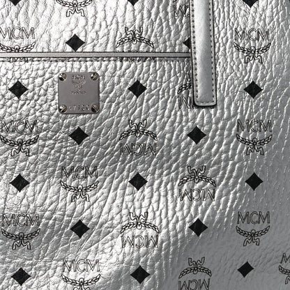 MCM Metallic Visetos Medium Anya Shopper Tote Silver 8 of 13
