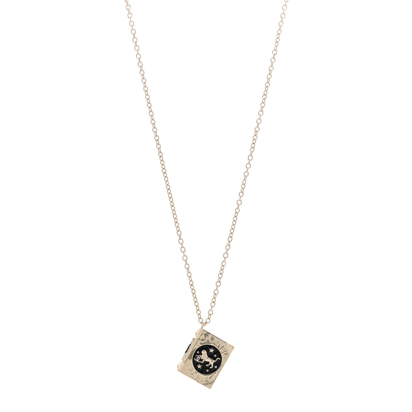 Metal CC Lion Book Locket Necklace Gold