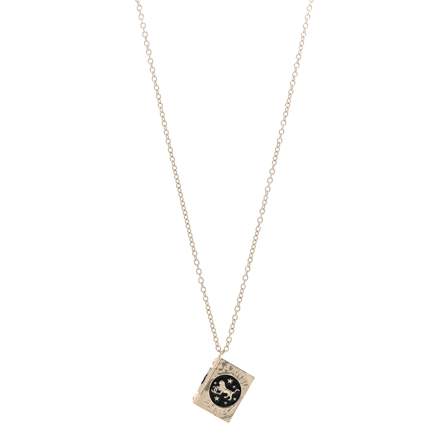 Chanel Metal CC Lion Book Locket Necklace Gold 1 of 7