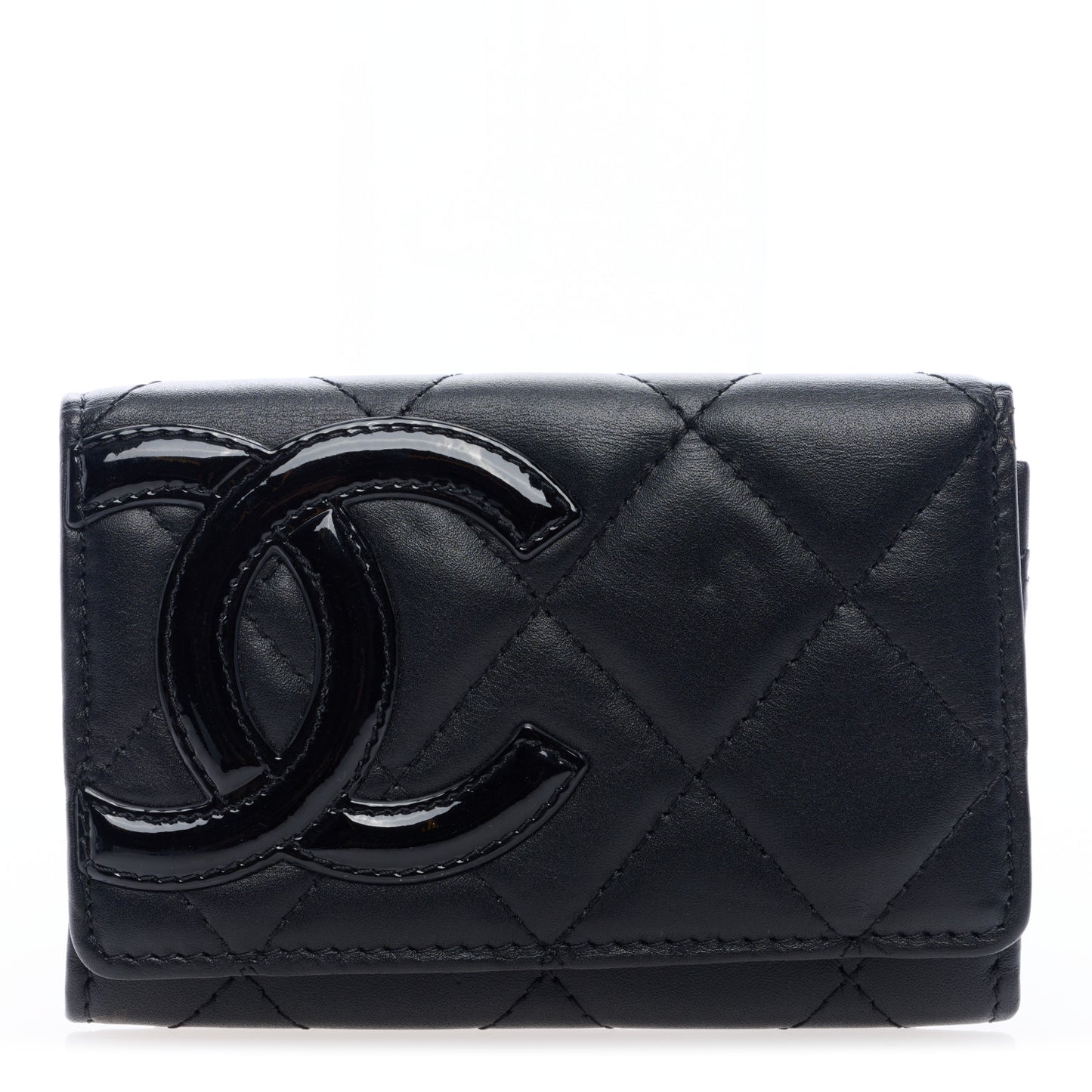 Calfskin Quilted Cambon Business Card Holder Black