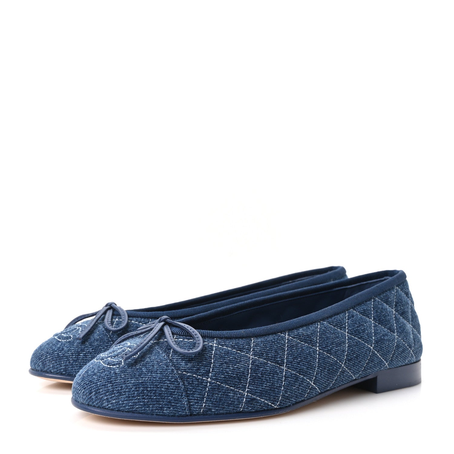 Chanel Washed Denim Quilted Cap Toe CC Ballerina Flats 37 Blue 4 of 10