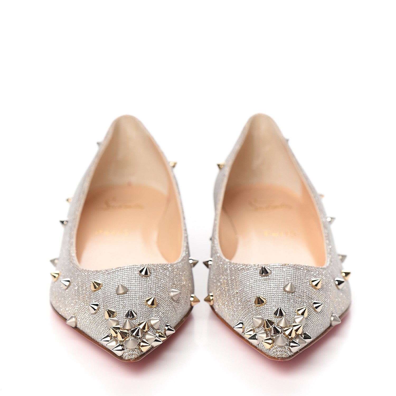 Christian Louboutin Metallic Glitter Fabric Degraspike Flats 38 Silver 2 of 8