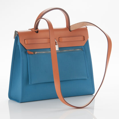 Hermes Vache Hunter Toile Herbag Zip 31 PM Azur Natural 4 of 9