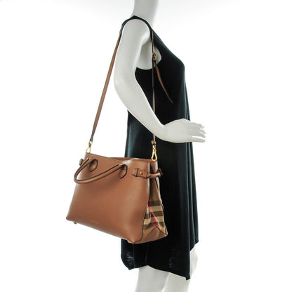 Burberry Grainy Calfskin House Check Medium Banner Tote Dark Sand 2 of 8