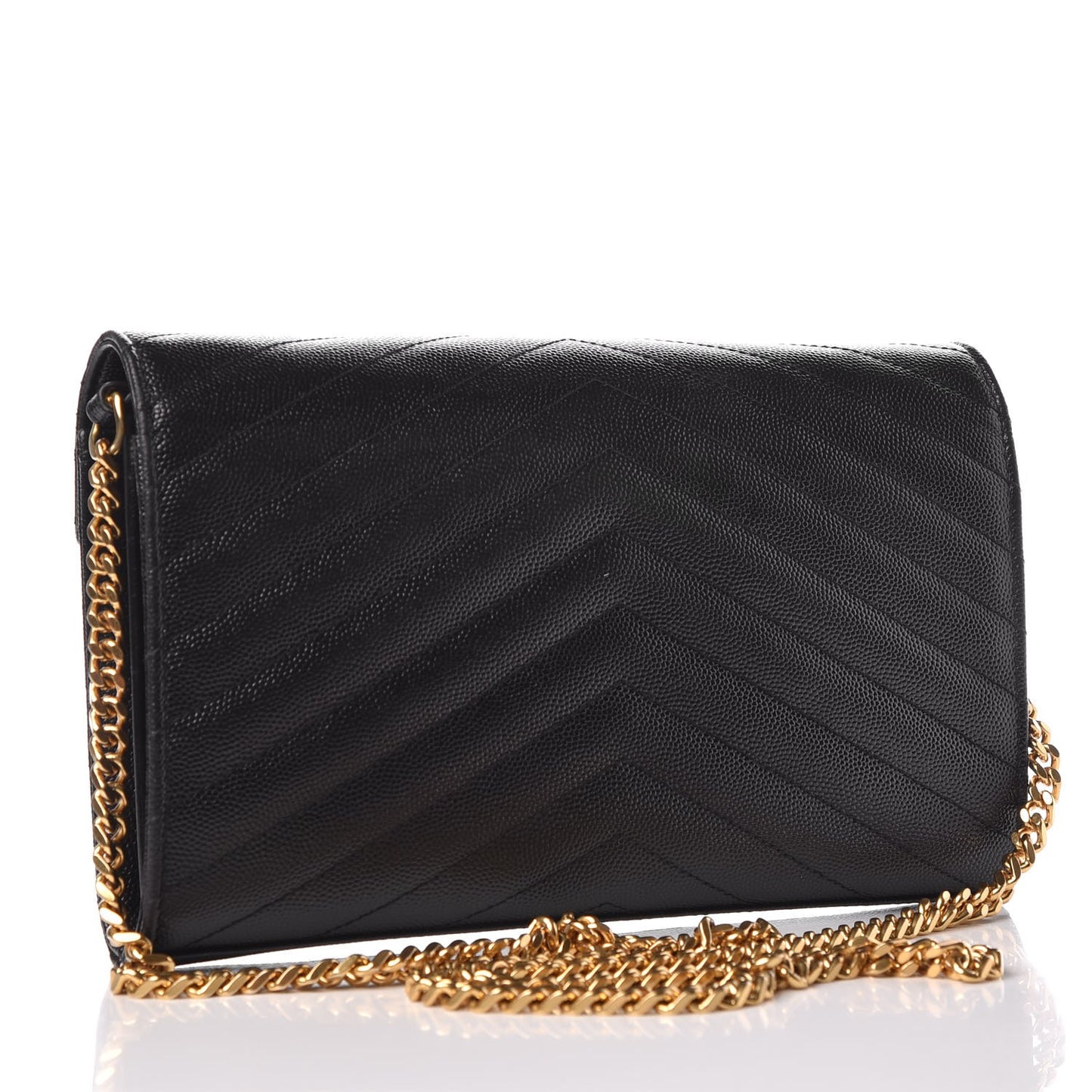 Grain De Poudre Matelasse Chevron Monogram Chain Wallet Black