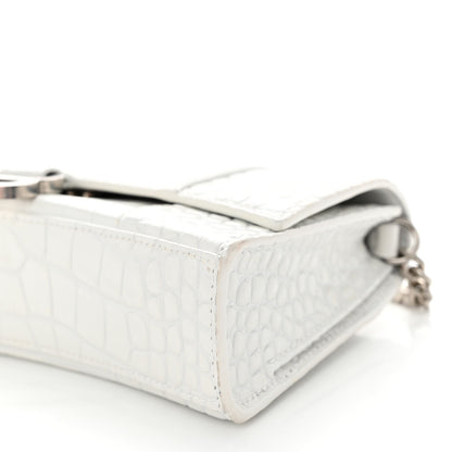 Balenciaga Shiny Calfskin Crocodile Embossed Small Hourglass Evening Chain Bag White 10 of 11